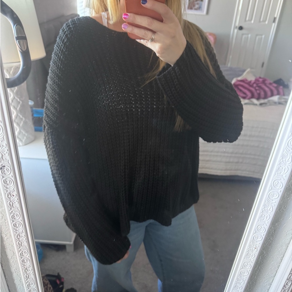 Elegant Black Knit Women's Sweater